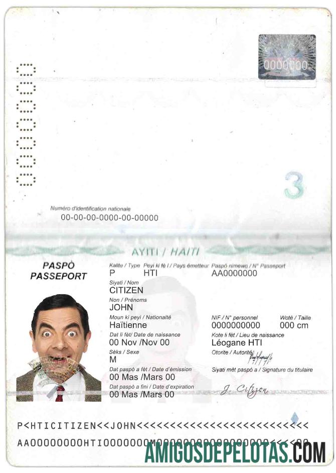 Passaporte haitiano exemplo real